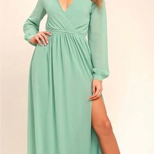Wondrous Water Lulus Sage Green Long Sleeve Dress